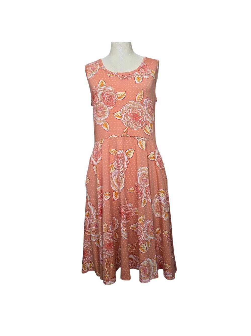 Lularoe Floral Sleeveless A Line Dress L Orange Pink